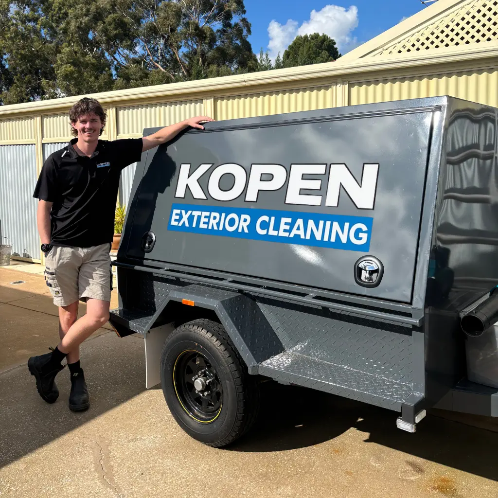 Kopen Exterior Cleaning service trailer with owner in the Barossa Valley, South Australia